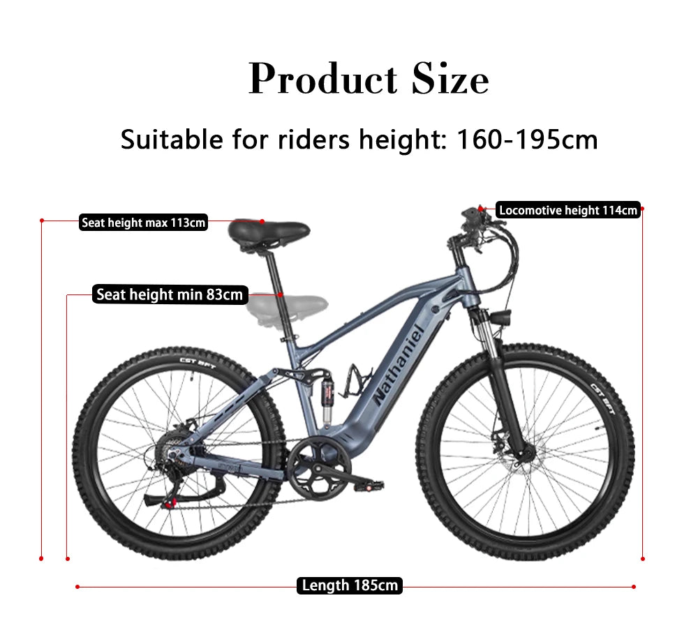 Nathaniel SYR03 E-Bike 1000W Brushless Motor,48V20AH Detachable Battery,27.5" E-Mountain Bike,70KM Range,45KM/h,for Outdoor Ride