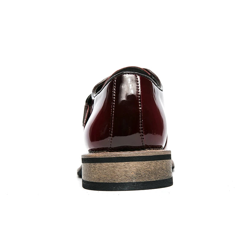 Red Men's Banquet Dress Shoes Luxurious Glossy PU Fashion Designer Leather Shoes Men's Commuting Wooden Heel Black Leather Shoes