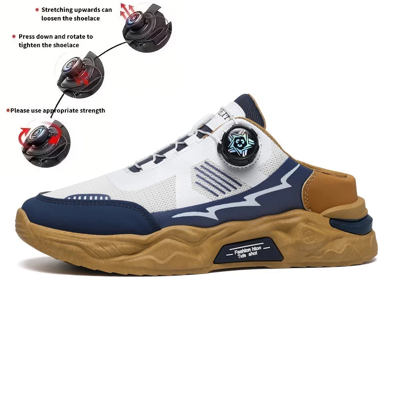 Casual Sneakers - Equipped with a Rotating Button – Comfortable, Non-Slip, and Durable Soles – Stylish Two-Tone Design, Suitable for Casual Wear, Sports, and Outdoor Activities