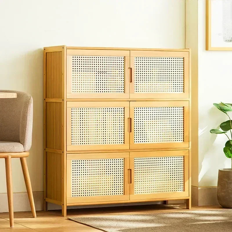 Home Living Room Furniture Stand Storage Cabinet Modern Rattan Bamboo Living Room Cabinet Changhong Glass Door Layered Shelf jl