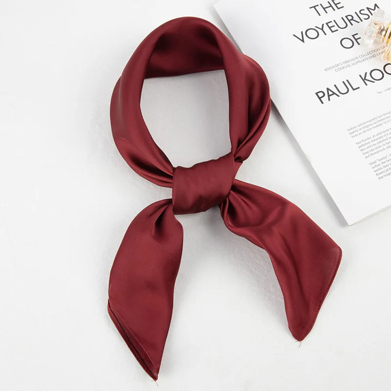 Fashion Solid Kerchief Women Head Scarf For Hair Pink Green White Silk Neck Scarfs Female 70cm*70cm Square Bandanas Lady Scarves
