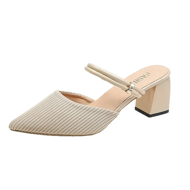 Women's Sandals Summer Pointed Square Root Sandals 2025 New Outdoor Leisure Baotou Dual-use Solid Color Sandals Women Slippers