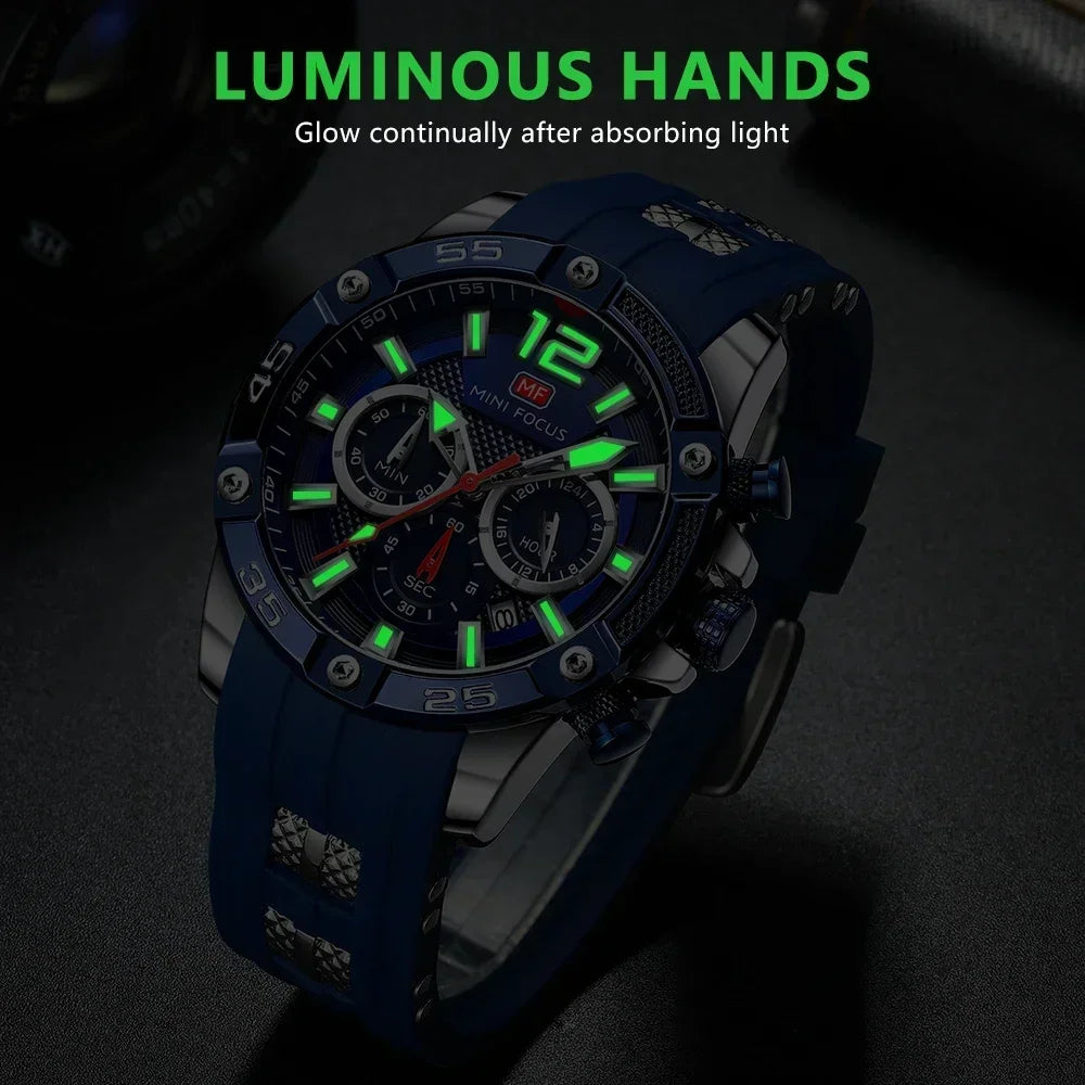 MINI FOCUS Mens Silicone Waterproof Date Fashion WristWatch Relogio Masculino Watch Luxury Analog Quartz Sport Men Watches 0349G