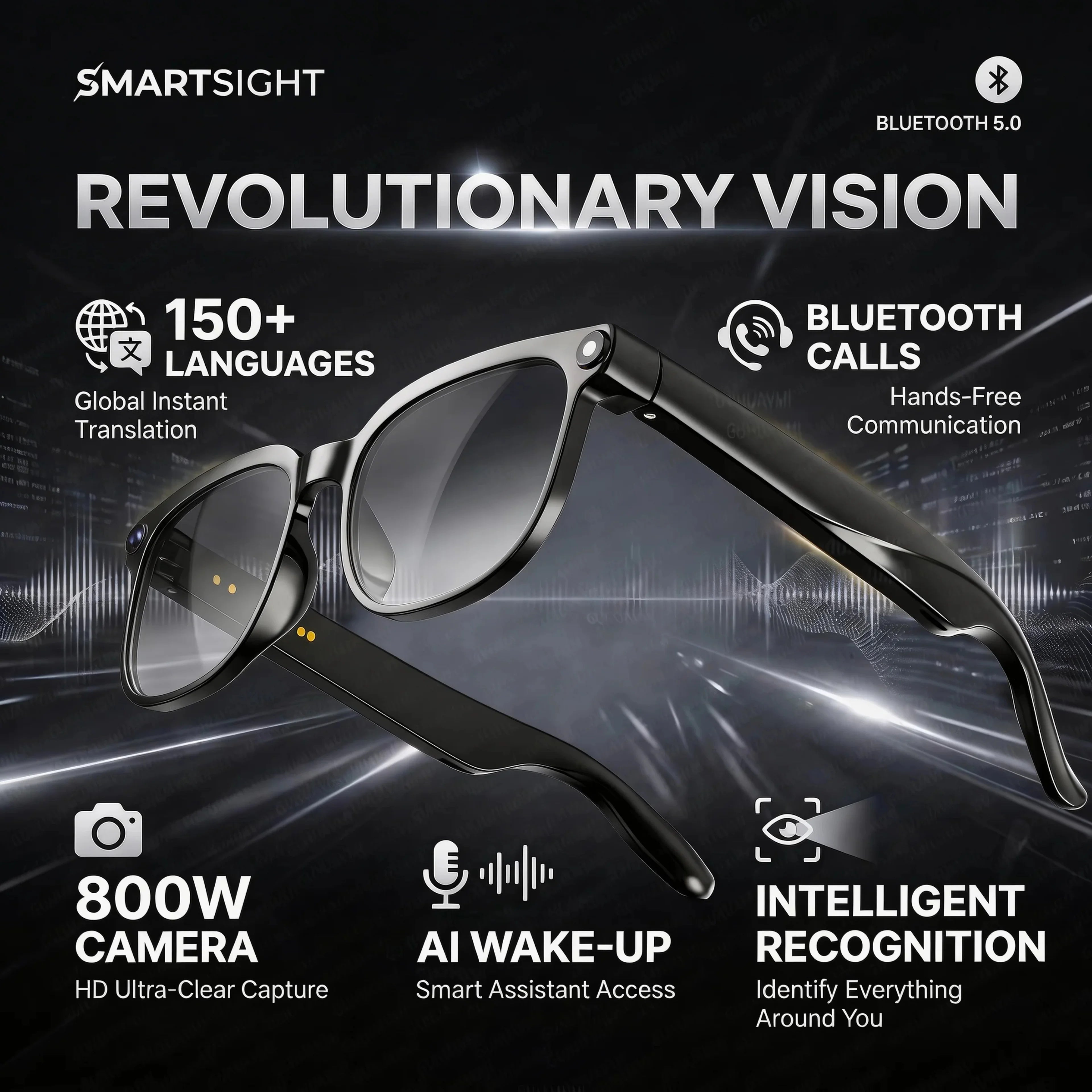 2026 New AI Smart Glasses AI Translation 800W HD Camera 4K Shooting Image Conversation Recording Listening To Music SmartGlasses
