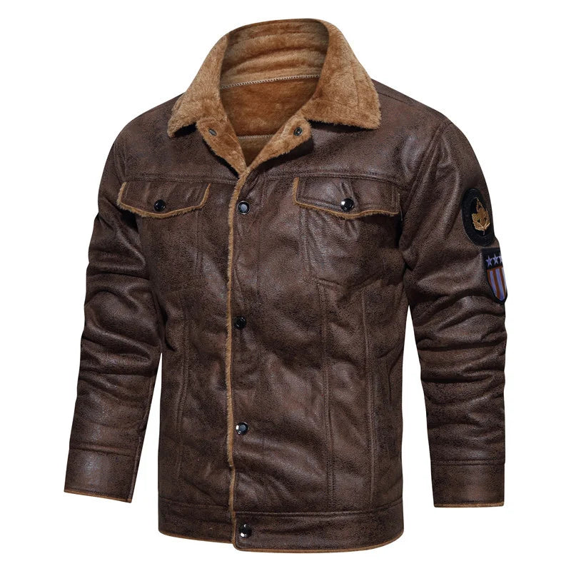 Men's Leather Jacket Leather Jacket for Men PU Shearling Bomber Pilot Jacket Vintage Military Aviatior Coat Flight Jacket Warm