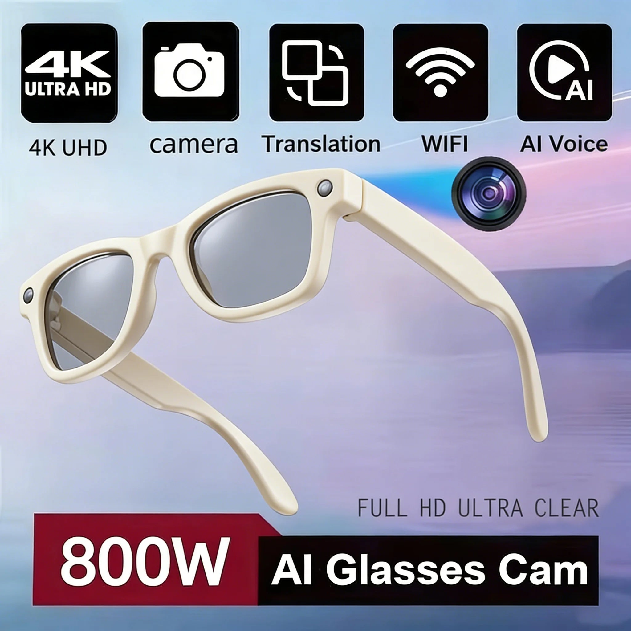 New 8K HD AI smart glasses men 800M camera Bluetooth call waterproof AI translation voice assistant control sunglasses female ne