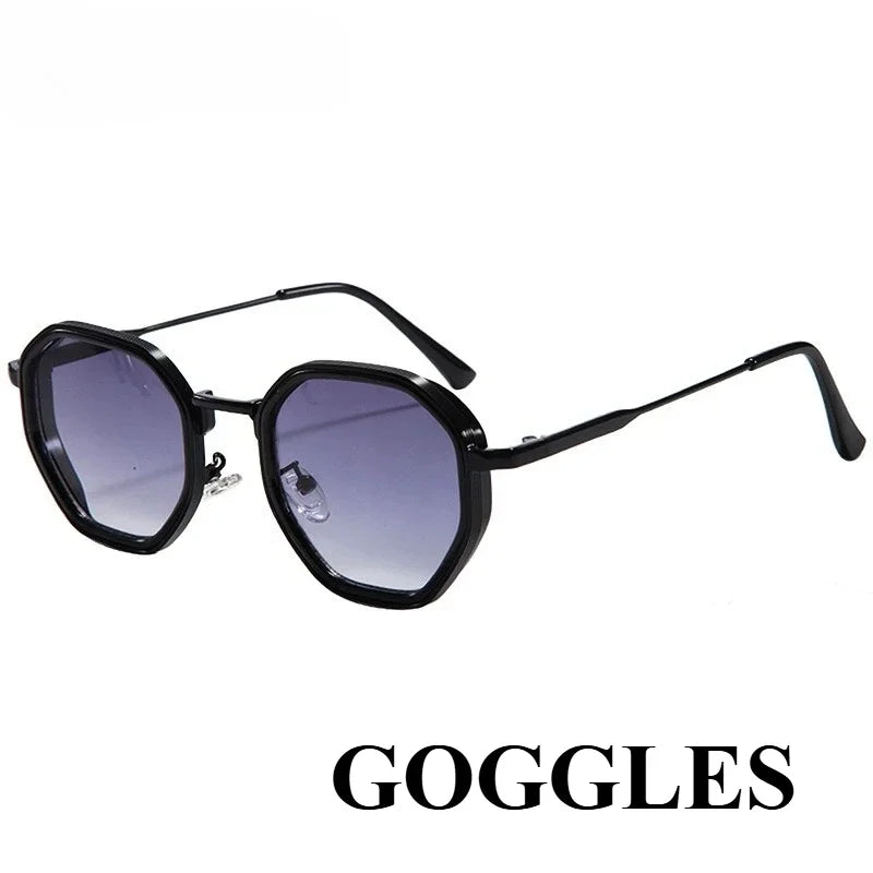 Fashion Punk Goggles, Protective Glasses for Men, Metal Polygonal Large Frame, Fashionable Sunglasses, Outdoor UV Protection