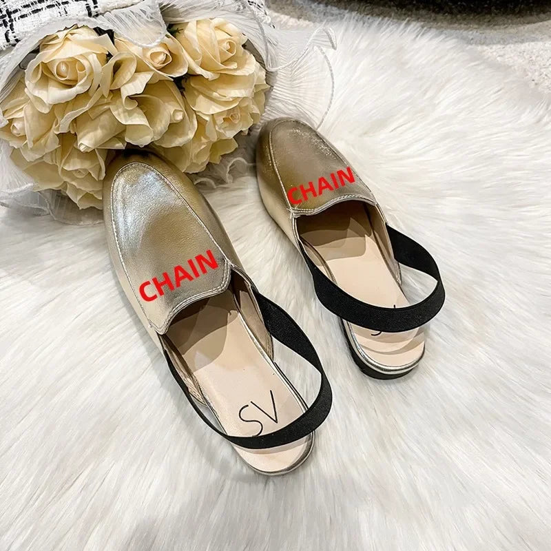 Rear elastic belt half slippers women summer wear Muller shoes 2023 new flat sandals