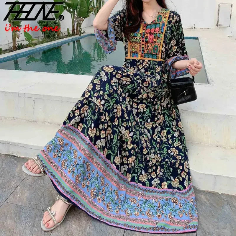Indian Dress for Women Summer Embroidery Chic Elegant Party Dresses Clothes Vintage Long Maxi Prom Bohemian Beach Robe Vestidos -50% off.