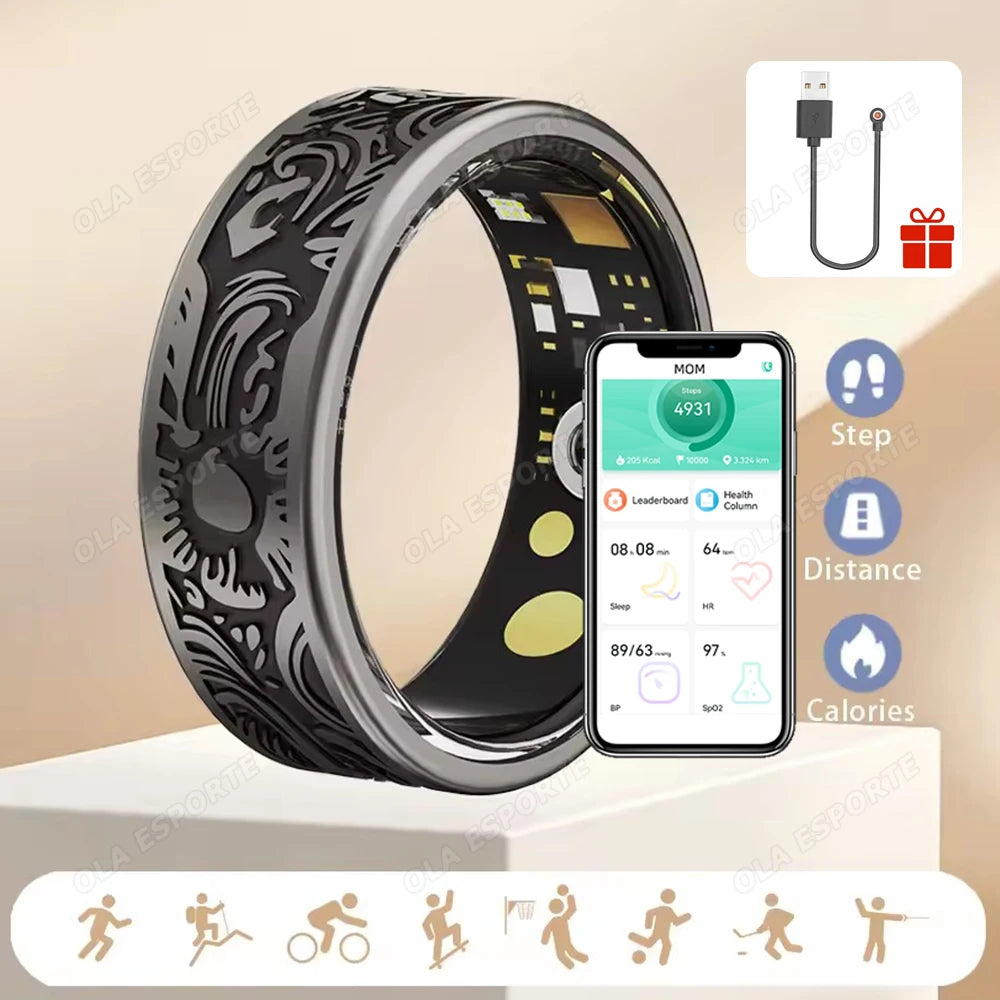 New Retro Smart Ring Health Tracker With Blood Pressure/Oxygen/Heart Rate Monitor Sleep & Sports Tracking Waterproo Fashion Ring