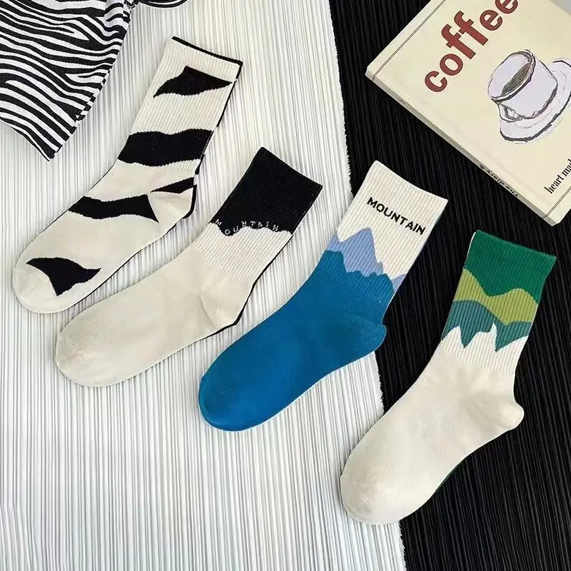 Asymmetrical A/B Style Socks for Men Women Harajuku Street Hip Hop Couple Socks Soft Cotton Casual Unisex Sports Socks