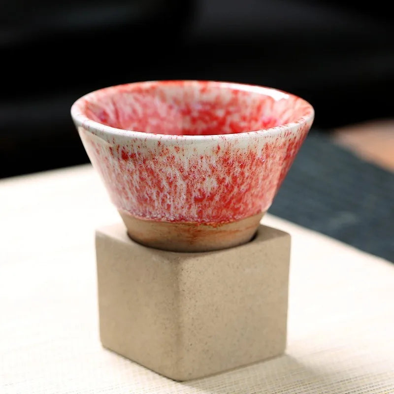 1Pack Ceramic Coffee Cup with Base 100mlCreative Triangular Cone Porcelain Cup Funnel Coffee Tea Cup Set Personalized Coffee Cup