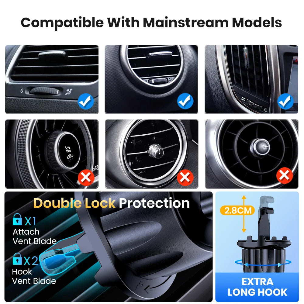 TOPK Car Phone Holder Mount,[Upgraded Support Function] Metal Hook Cell Phone Holder For Car Air Vent Compatible With All Phone