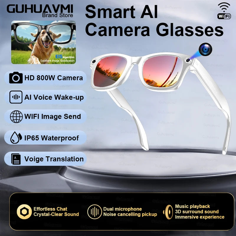 2025 AI Smart Glasses HD 800w Pixel Camera Shooting and Recording Touch Sport Sunglasses Bluetooth Call AI Transmission Glasses