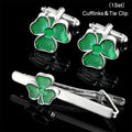 Fashion Enamel Four Leaf Clover Tie Clip Cufflinks Collar Studs Cuff Links Set Women Men Business Shirt Tie Jewelry Accessories