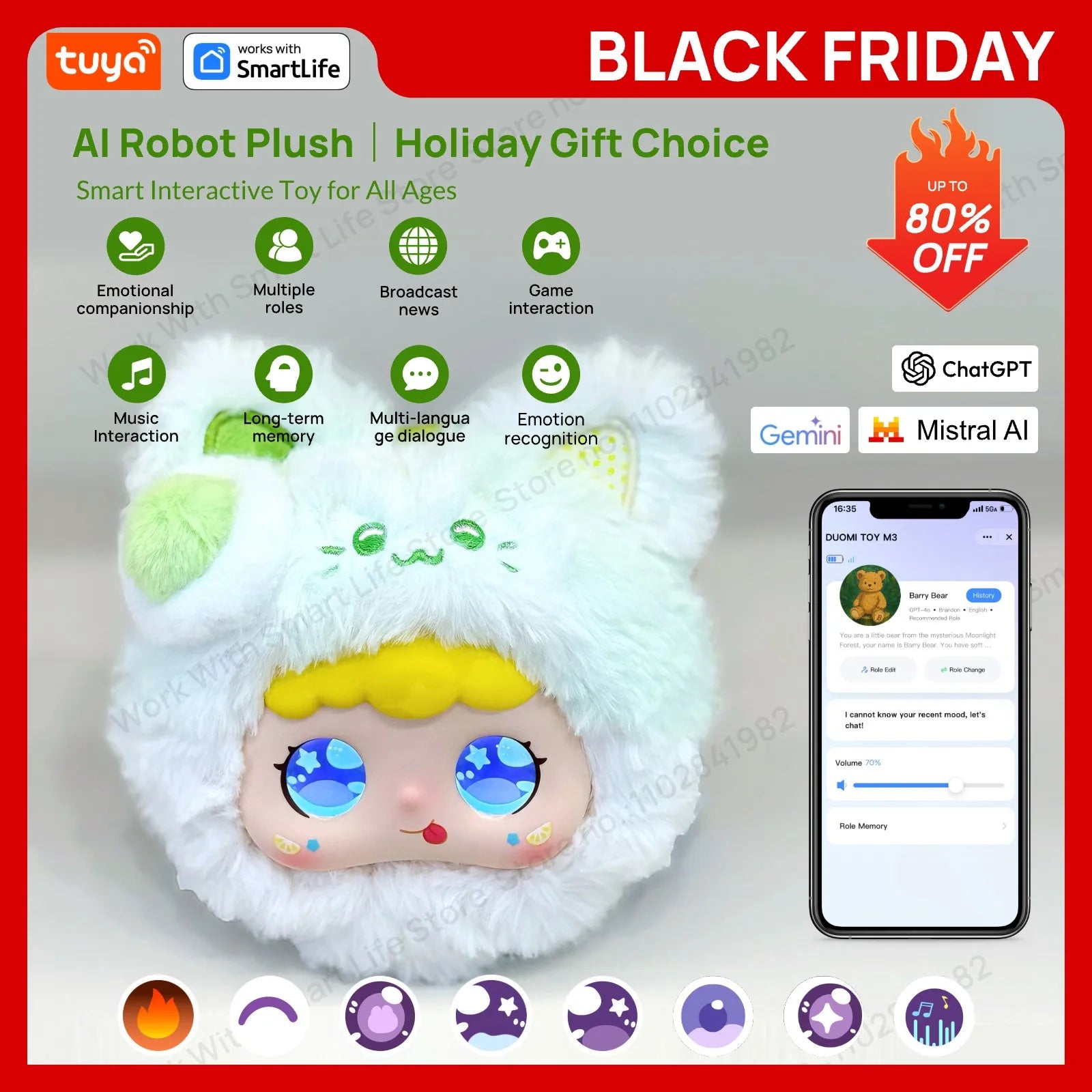 Cat- Cute AI Robot Pet Companion|Touch Interactive Smart Toy W/Tuya APP|Voice&Emotion Recognition|#1Gift Choice All Ages