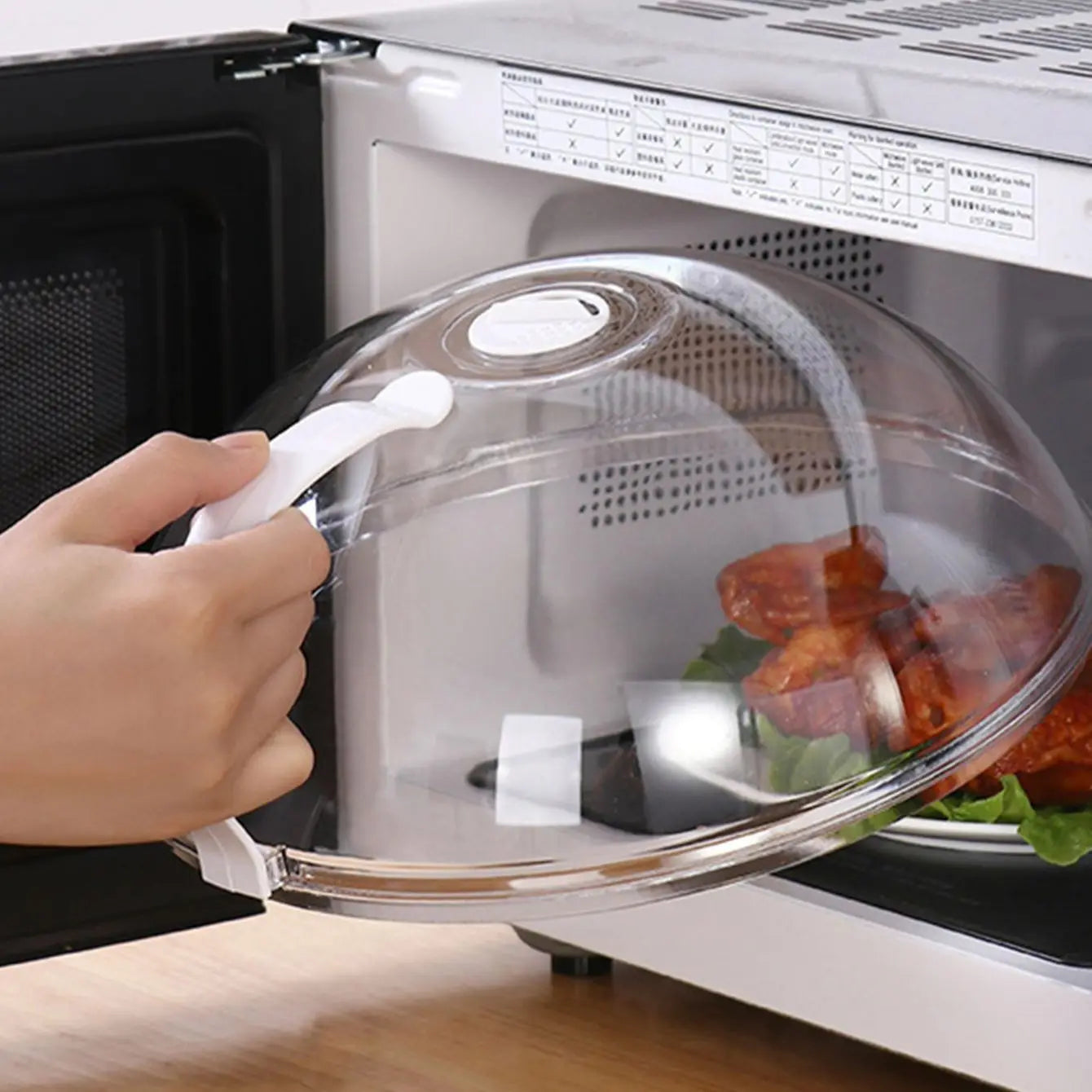 Microwave food splash proof cover, household oven heating cover, plate transparent cover, handle, cooking utensils accessories