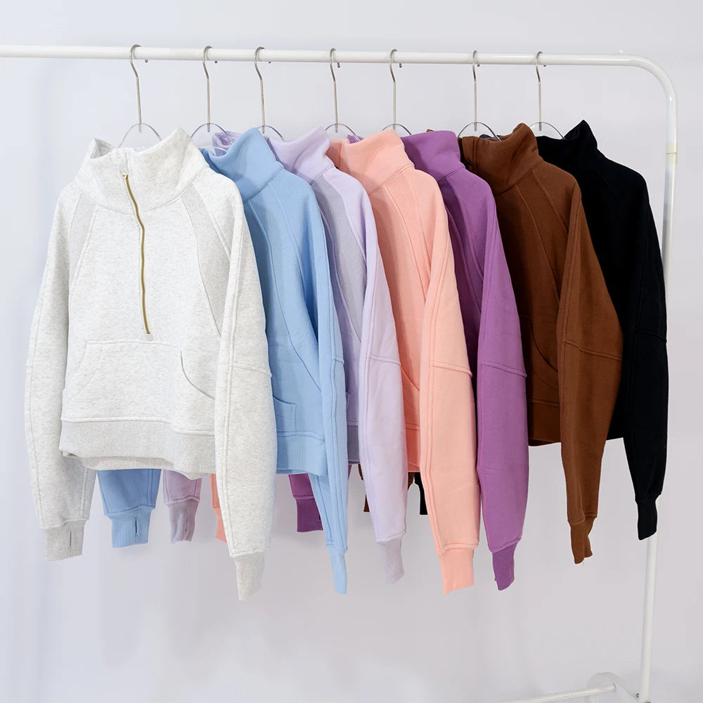 Women's large-size half-zip sweater, perfect for autumn and winter warmth, suitable for both sports and daily casual wear