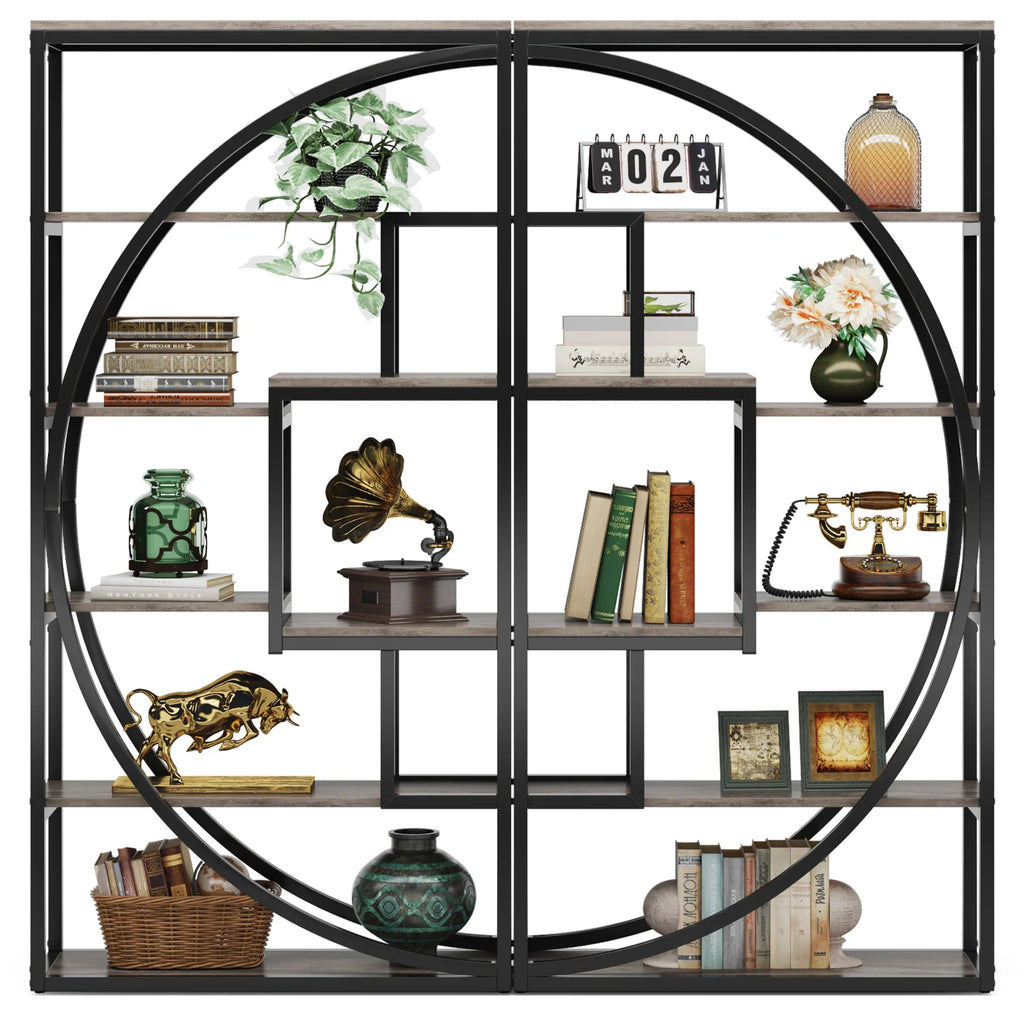 Tribesigns Bookshelf, Industrial 5-Tier Etagere Bookcase, 70.8 inch Tall Bookshelf with 8 Open Storage Shelf, Vintage Grey