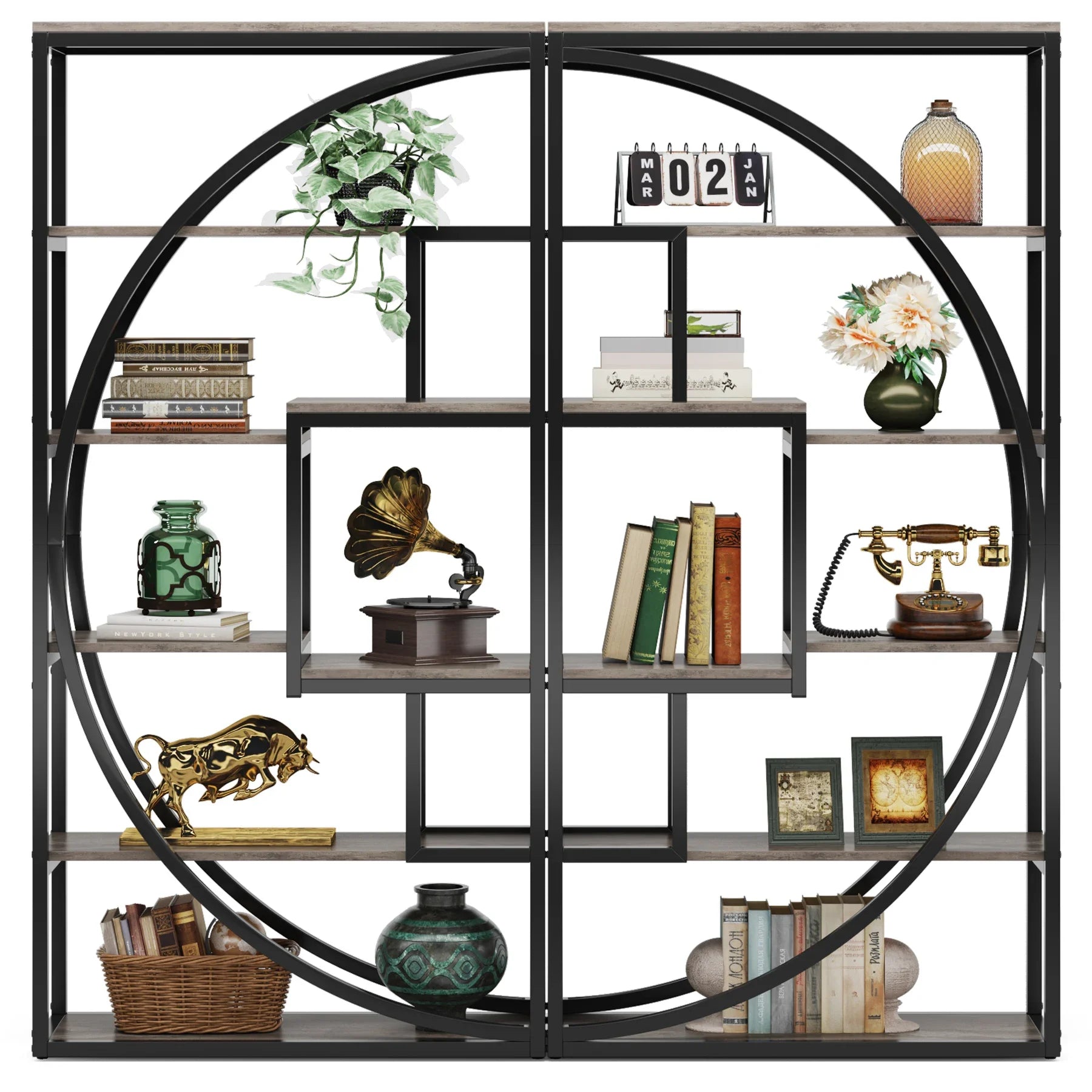 Tribesigns Bookshelf, Industrial 5-Tier Etagere Bookcase, 70.8 inch Tall Bookshelf with 8 Open Storage Shelf, Vintage Grey