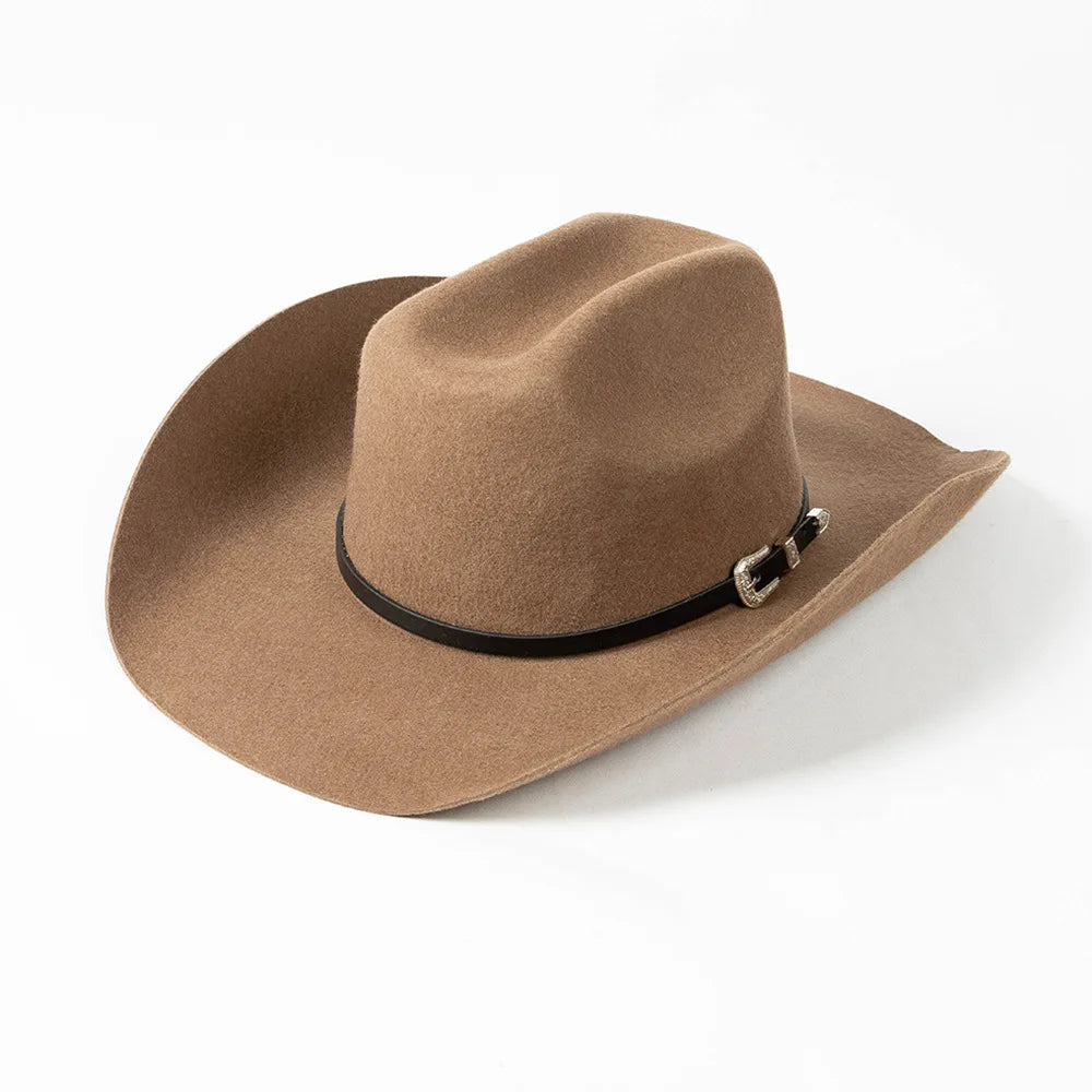 USPOP Vintage Wide Brim Wool Cowboy Hat for Men UnIsex Western Outback Fedora with Buckle Band Adjustable Size S-XL