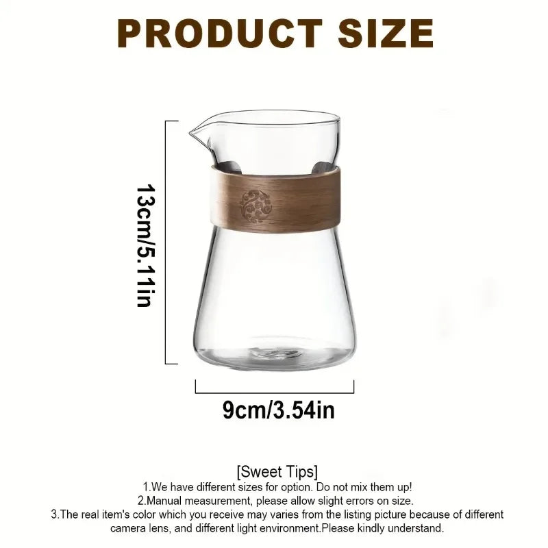 2pcs Set Coffee Carafe,Glass Coffee Server Carafe Pot, Pour Over Coffee Maker Decanter Pitcher with Heat-Resistant Wood Ring 