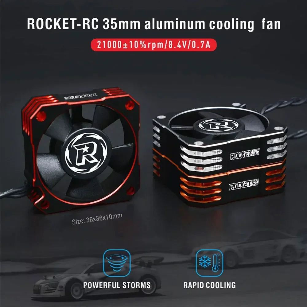 ROCKET-RC 25/30/35/40/50mm Metal Cooling Fan V2 32000/28000/21000/16000/10000RPM for 1/8 1/10 1/12 RC Car 540/550/3650 Motor ESC