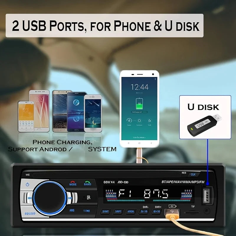 [CAR Stereo] Universal 1Din Car MP3 Player BT Wireless Link Wireless SWC USB Fast Charger TF/AUX/FM Radio & Time Display