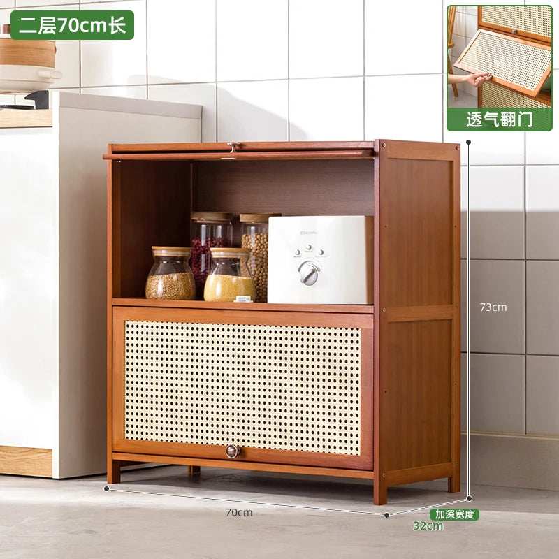 Kitchen Storage Cabinet with Handle, Mesh Door Microwave Oven Rack, Floor Standing Spice Organizer, Multi-Layer Tableware Shelf