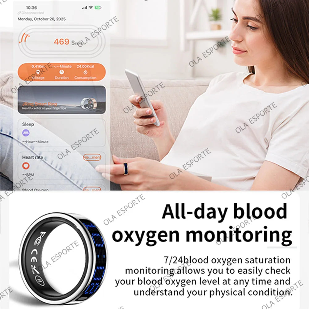 Health Smart Ring Heart Rate Sleep Monitoring Touch Display Screen Pedometer Multiple Exercise Modes Multi-Function Fashion Ring