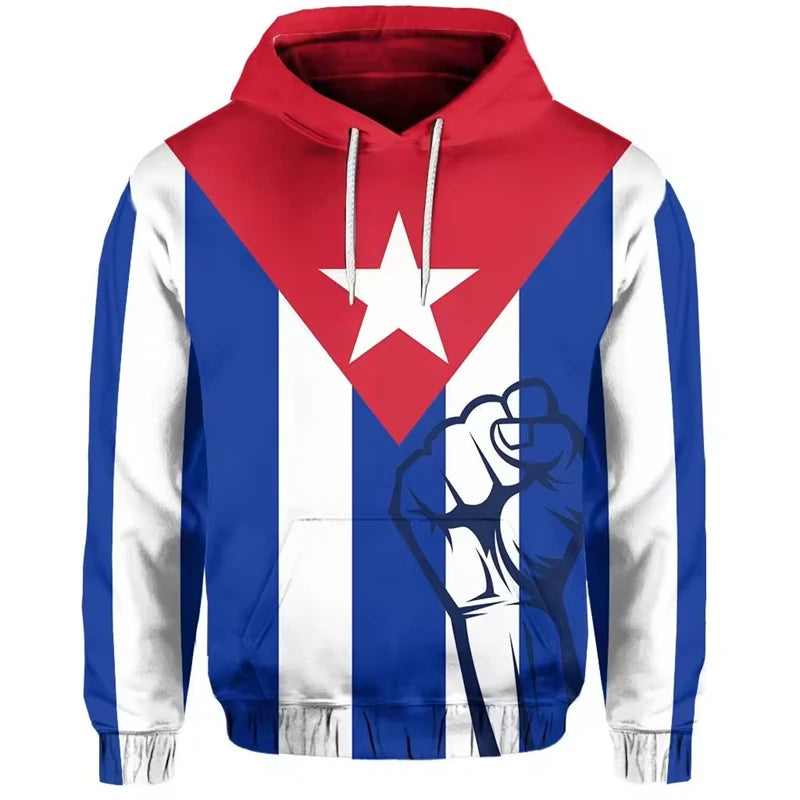 Fashion Cuba Flag Graphic Hoodie For Men New 3D Printing Cuban Pullover Sweatshirt Tops Plus Size Street Long Sleeve Hoodies