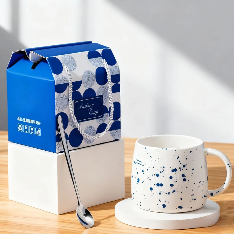 500ml creative design ink blue ceramic cup coffee cup couple water cup breakfast oatmeal cup holiday gift porcelain cup