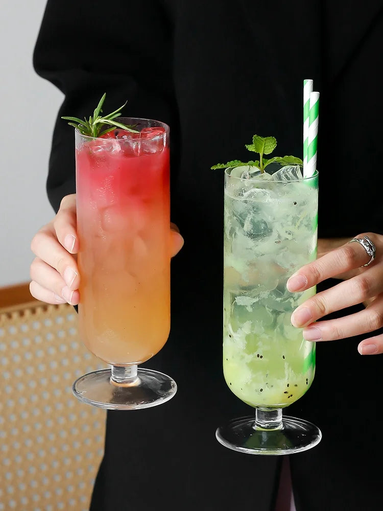 Crystal Cocktail Cup Lightweight Simple Straight Sided Long Drink Glass High Footed Juice Cup Bubble Water Cup Nordic Style G...