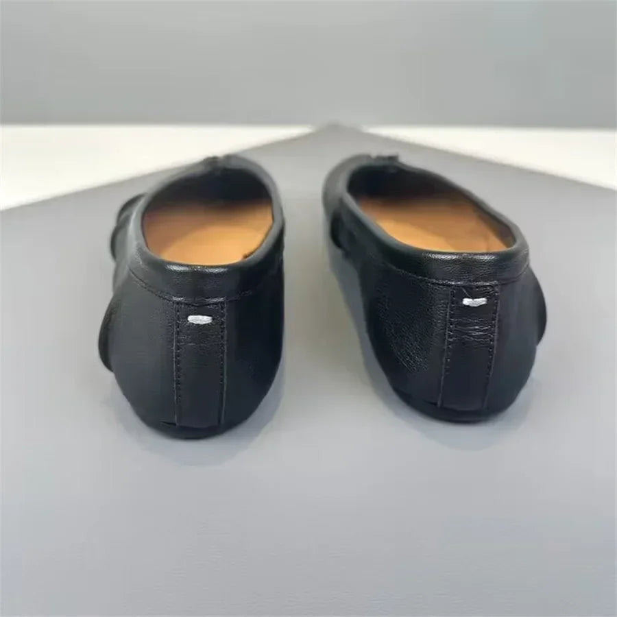 Split Toe Women Ballet Flats Fashion Tabi Shoes Casual Slip-on Loafers Ladies Pleated  Leather Espadrilles Zapatillas Mujer