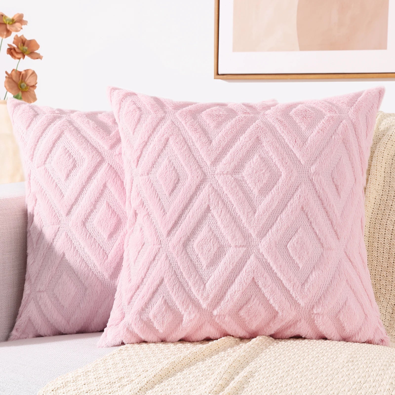 HAPIHAPPY New Winter Throw Pillow Covers Set of 1 Sofa Living Room Faux Wool Pillow Covers Soft Plush Home Throw Pillow Covers