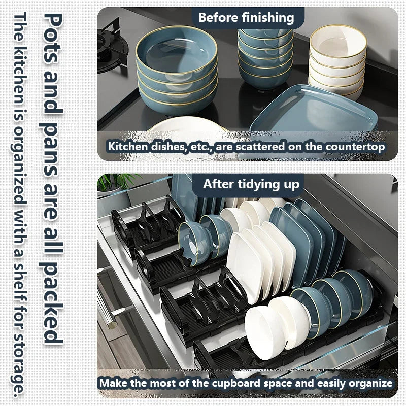 Kitchen Cabinet Dish Storage Rack Drawer  Built-in Dish Drain Rack Plate Divider Storage Rack  Kitchen Accessories Organizer