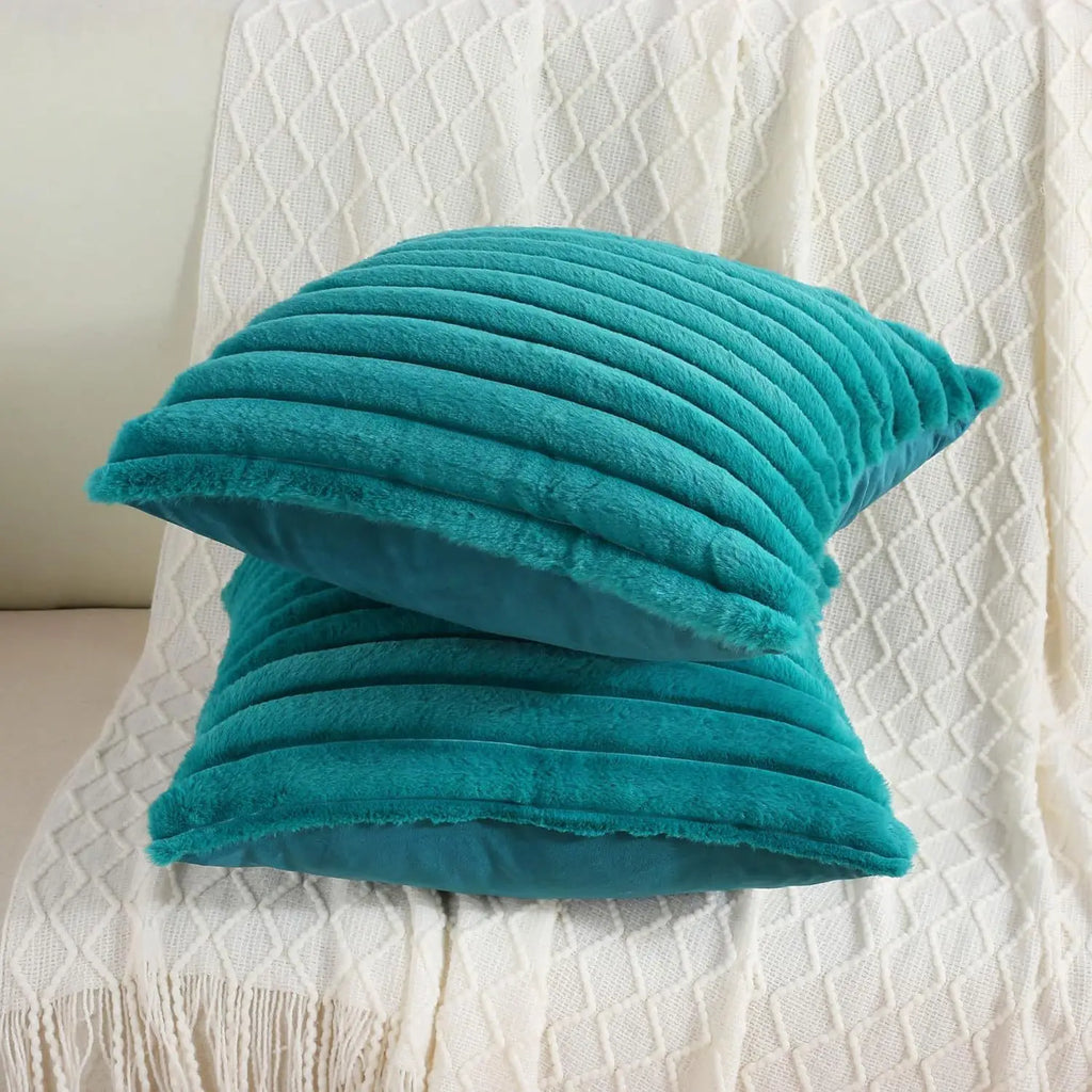 New Faux Rabbit Fur Square Cushion Cover Big Thick Striped Super Soft Solid Color Pillow Cover Sofa Decor Cushion Covers 2026