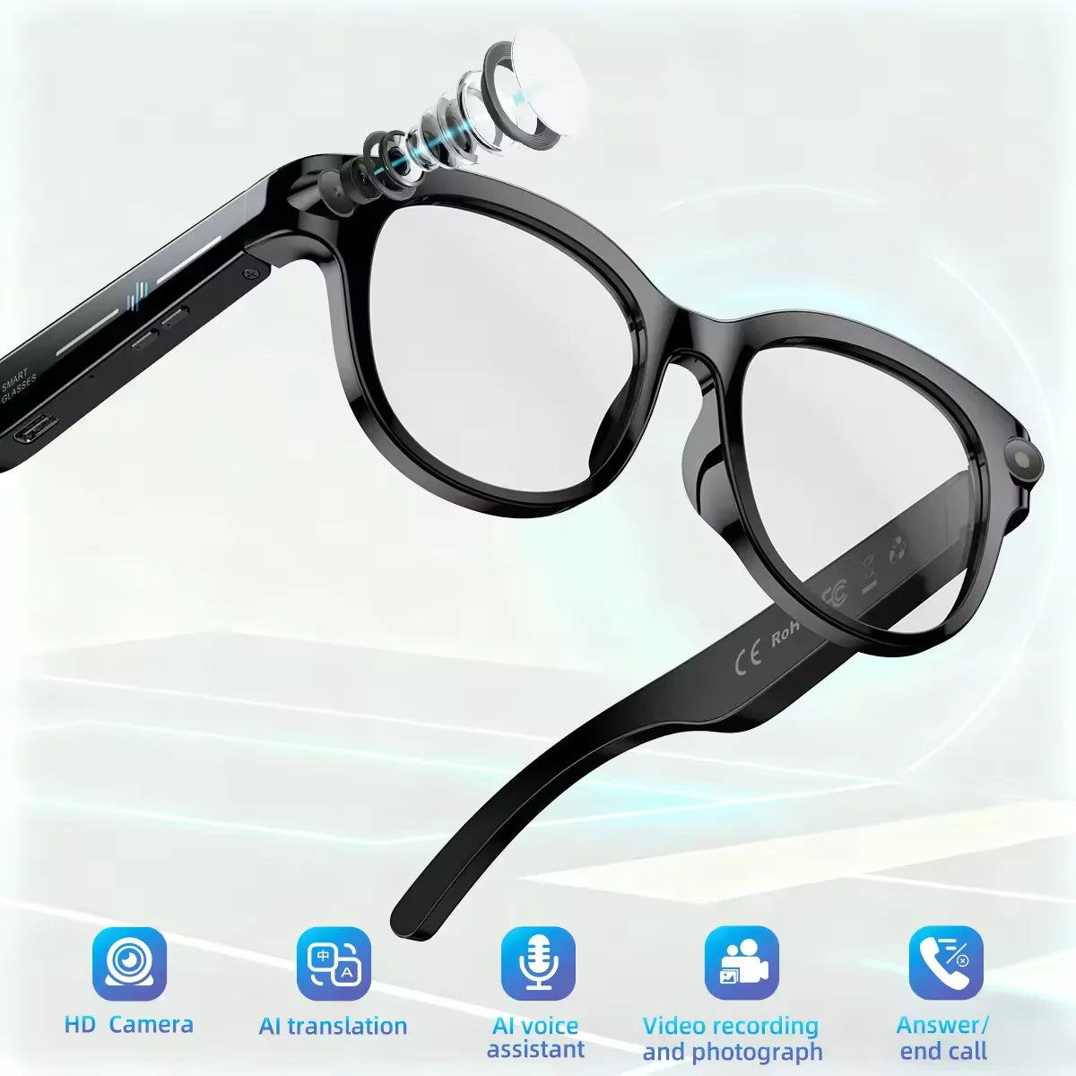 New 8K HD AI smart glasses men 800M camera Bluetooth call waterproof AI translation voice assistant control sunglasses female ne