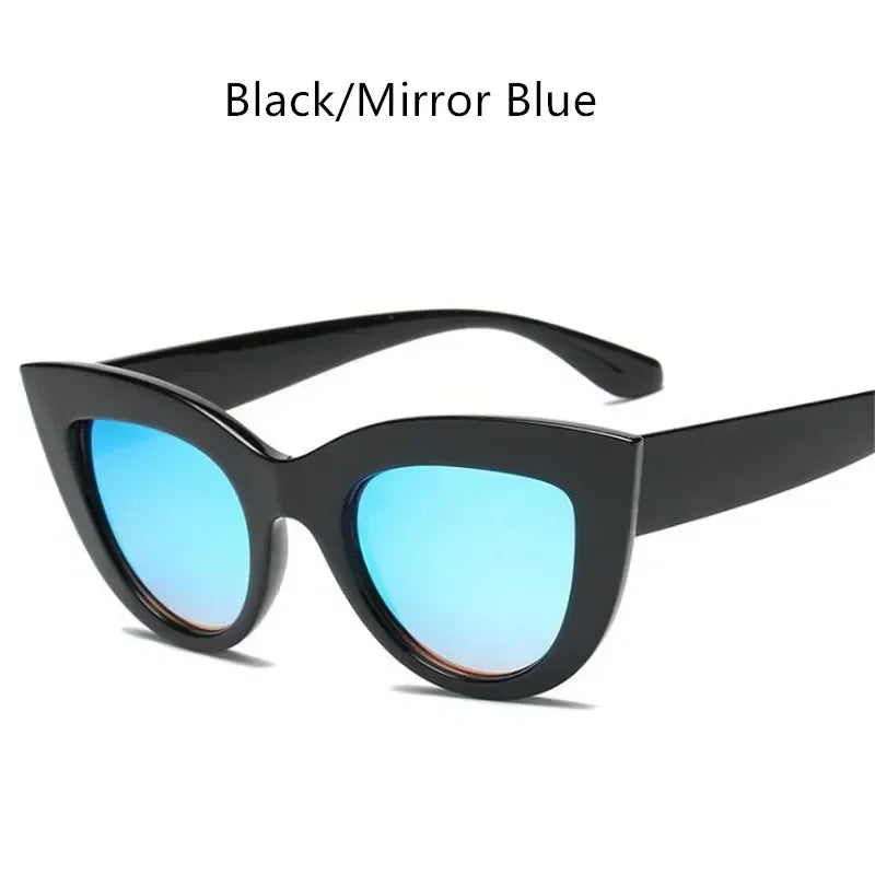 New Vintage Cat Eye Sunglasses Woman Retro Brand Cateye Shades Sun Glasses Gradient Mirror Plastic Frame Designer Oculos De Sol