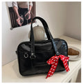 Large Capacity Women's Ribbon Shoulder Bags PU Leather Daily Ladies Crossbody Bag Solid Color College Girls Laptop Tote Handbags