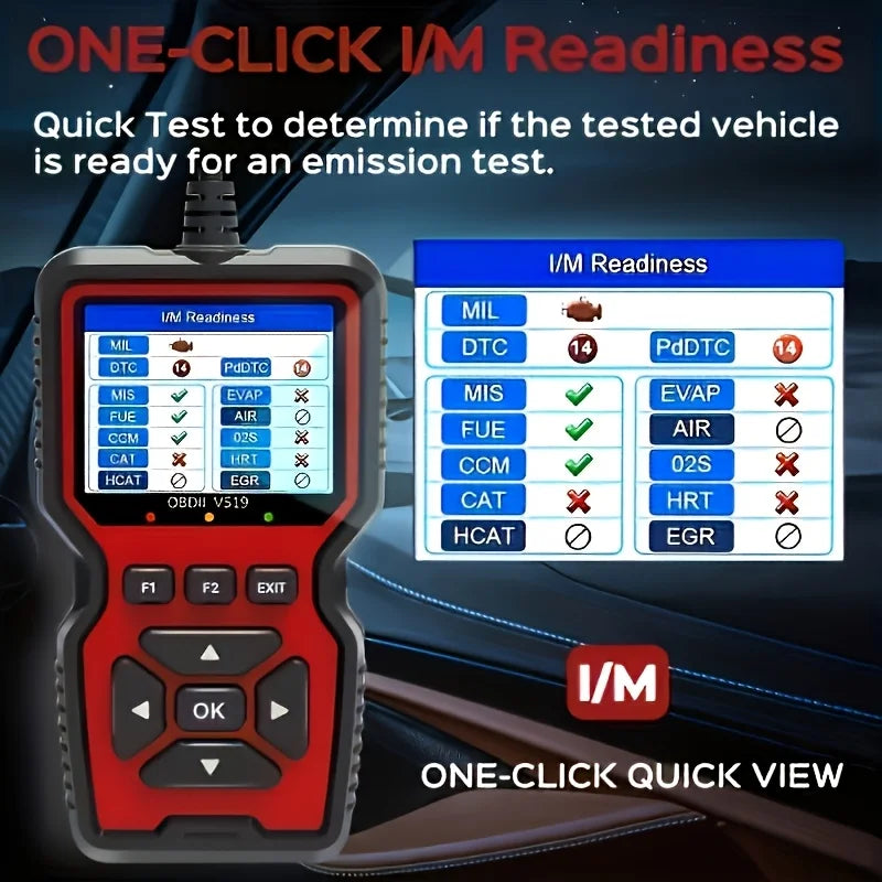 V519 Professional Obd2 Scanner - USB Powered Car Diagnostic Tool with Real-Time Data Stream, Full-Featured Obd Ii Testing (I/M Ready, Bod2/Eobd), Clears Check Engine Light, Reads/Erasing Codes from Most Vehicles, Car Maintena