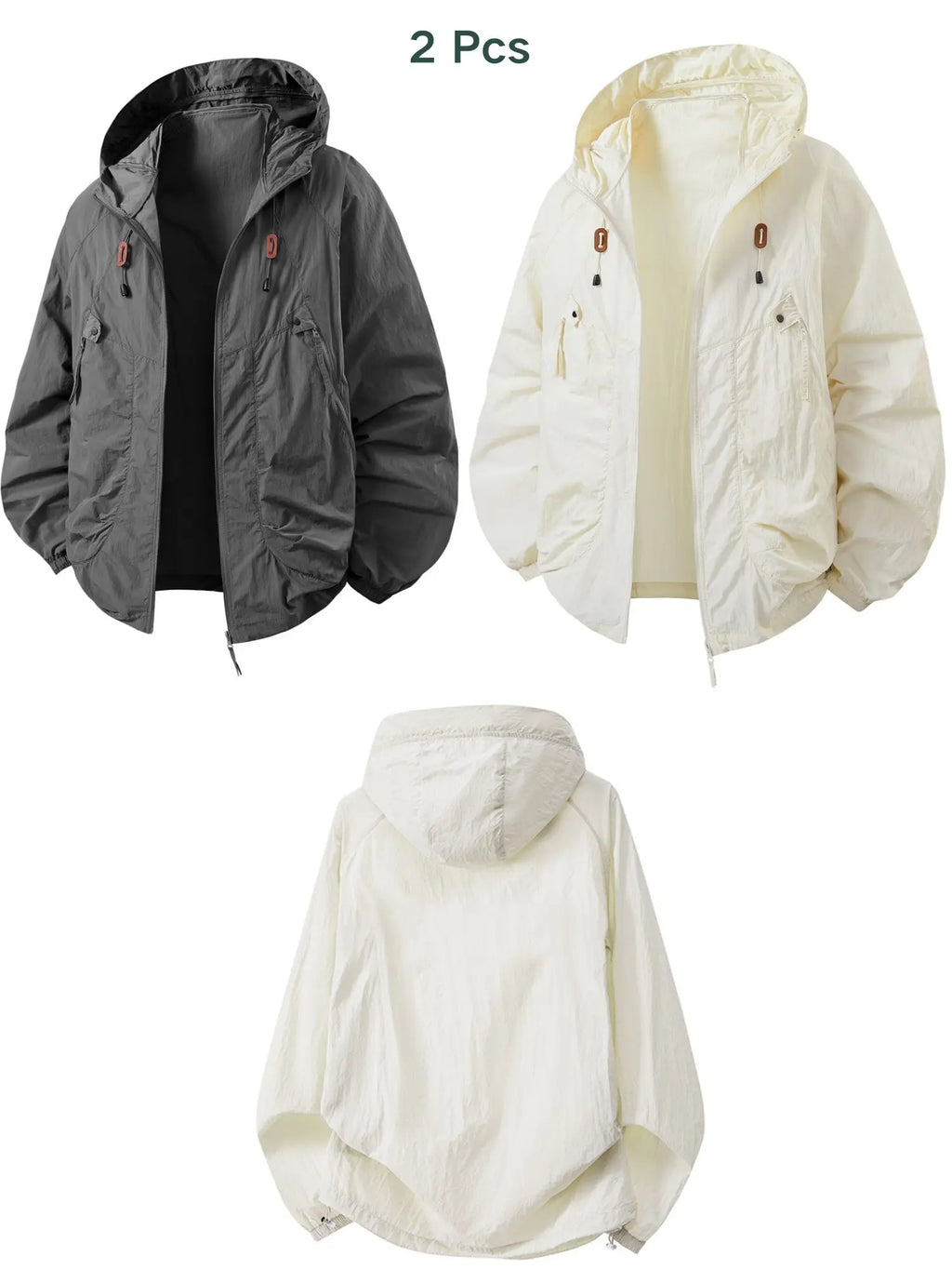 2PCS Women's Clothing Summer Lightweight Hooded Thin Big Pockets Jacket for Outdoor Biking Sun Protection Windbreaker Drawstring