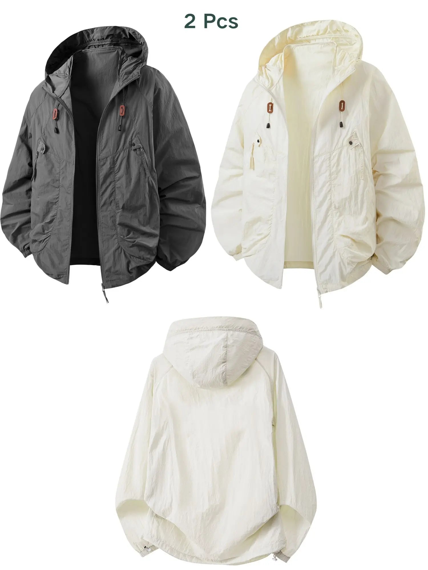 2PCS Women's Clothing Summer Lightweight Hooded Thin Big Pockets Jacket for Outdoor Biking Sun Protection Windbreaker Drawstring