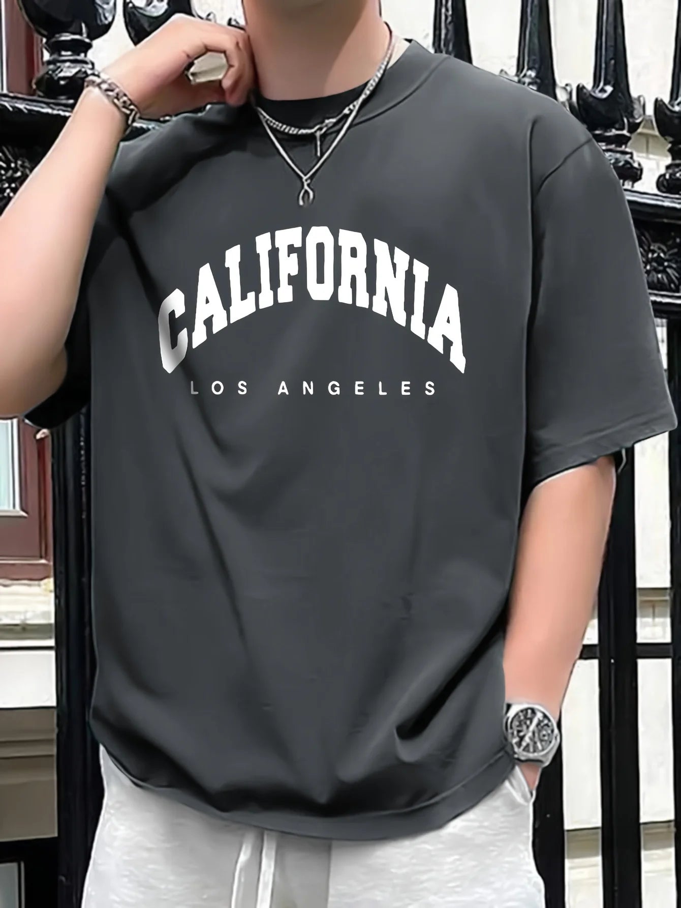 Summer men's 100% pure cotton casual loose fit plus CALIFORNIA printed sports comfortable round neck short sleeved T-shirt top