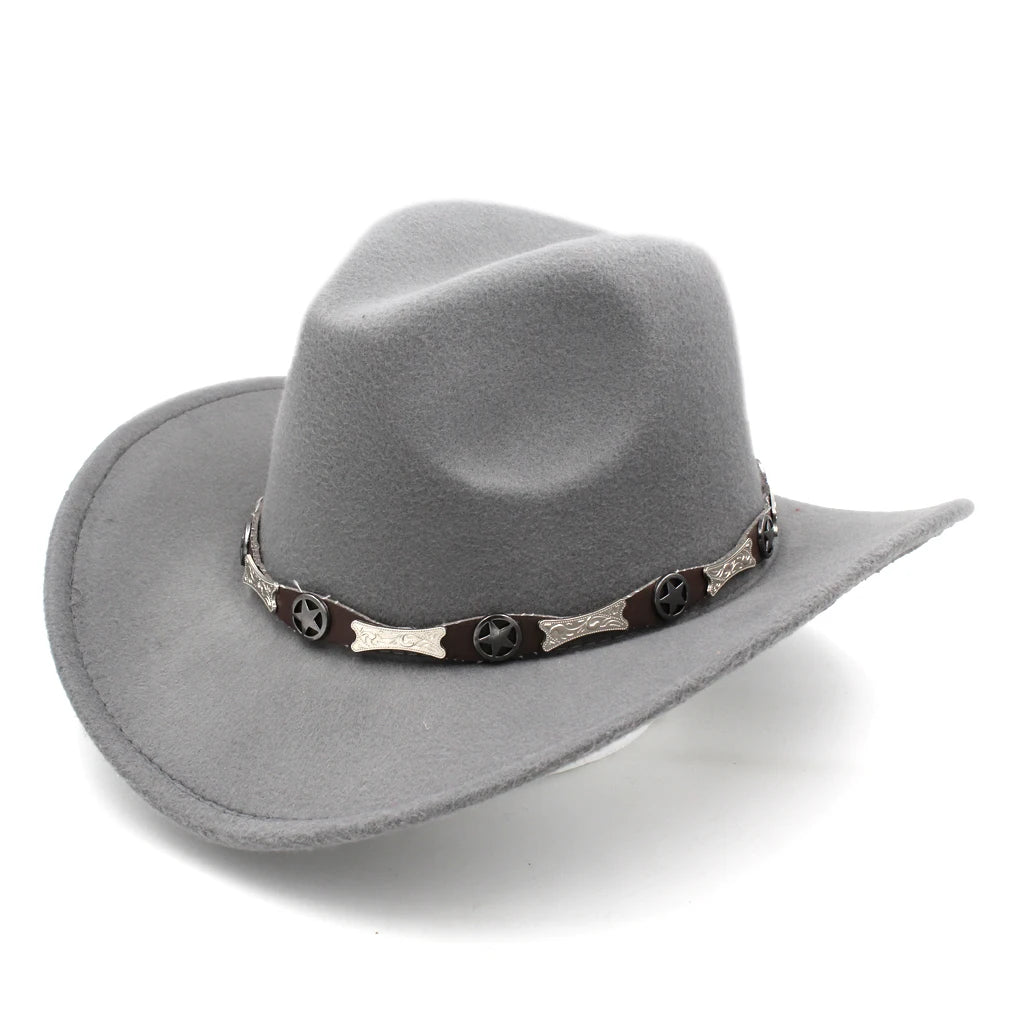 Women's Men's Western Cowboy Hat Wide Brim with Leather Belt Costume Cowgirl Fedoras Caps Chapeau for Masquerade Party Birthday