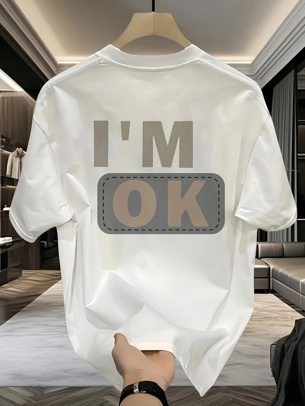 Men's summer 100 cotton fashionable casual sports loose fashion I'm OK letter printed round neck short sleeved T-shirt top