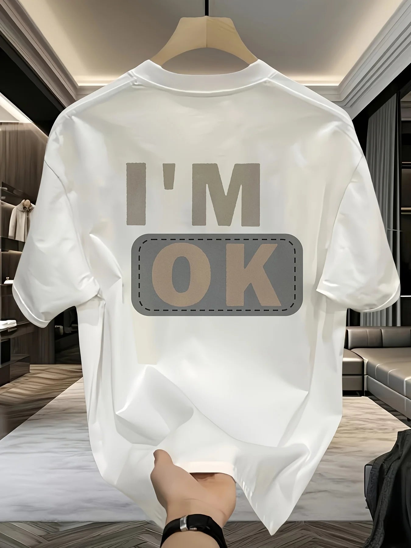 Men's summer 100 cotton fashionable casual sports loose fashion I'm OK letter printed round neck short sleeved T-shirt top