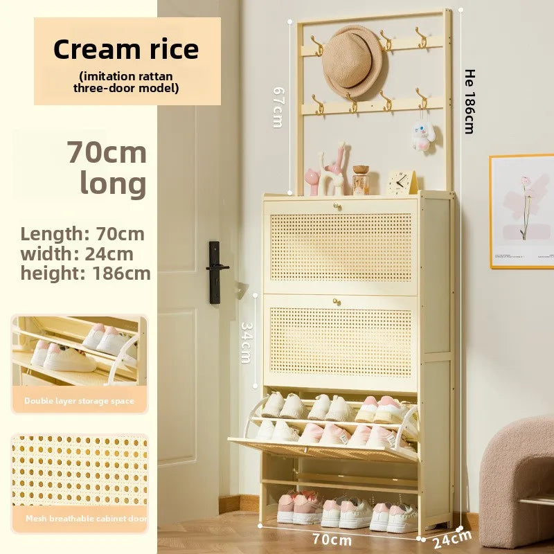 Shoe cabinet entrance household large-capacity home shoe rack storage artifact space-saving indoor rental house solid wood