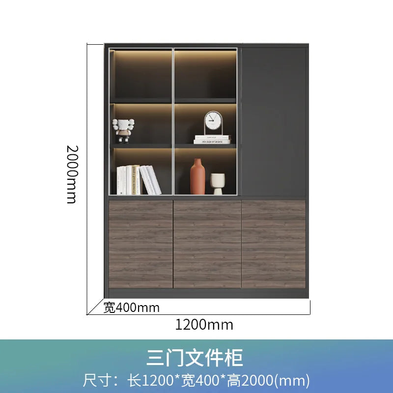 File Cabinet Wooden Office Bookcase Boss Background Cabinet Data Cabinet Locker Simple Modern Glass Door Against The Wall