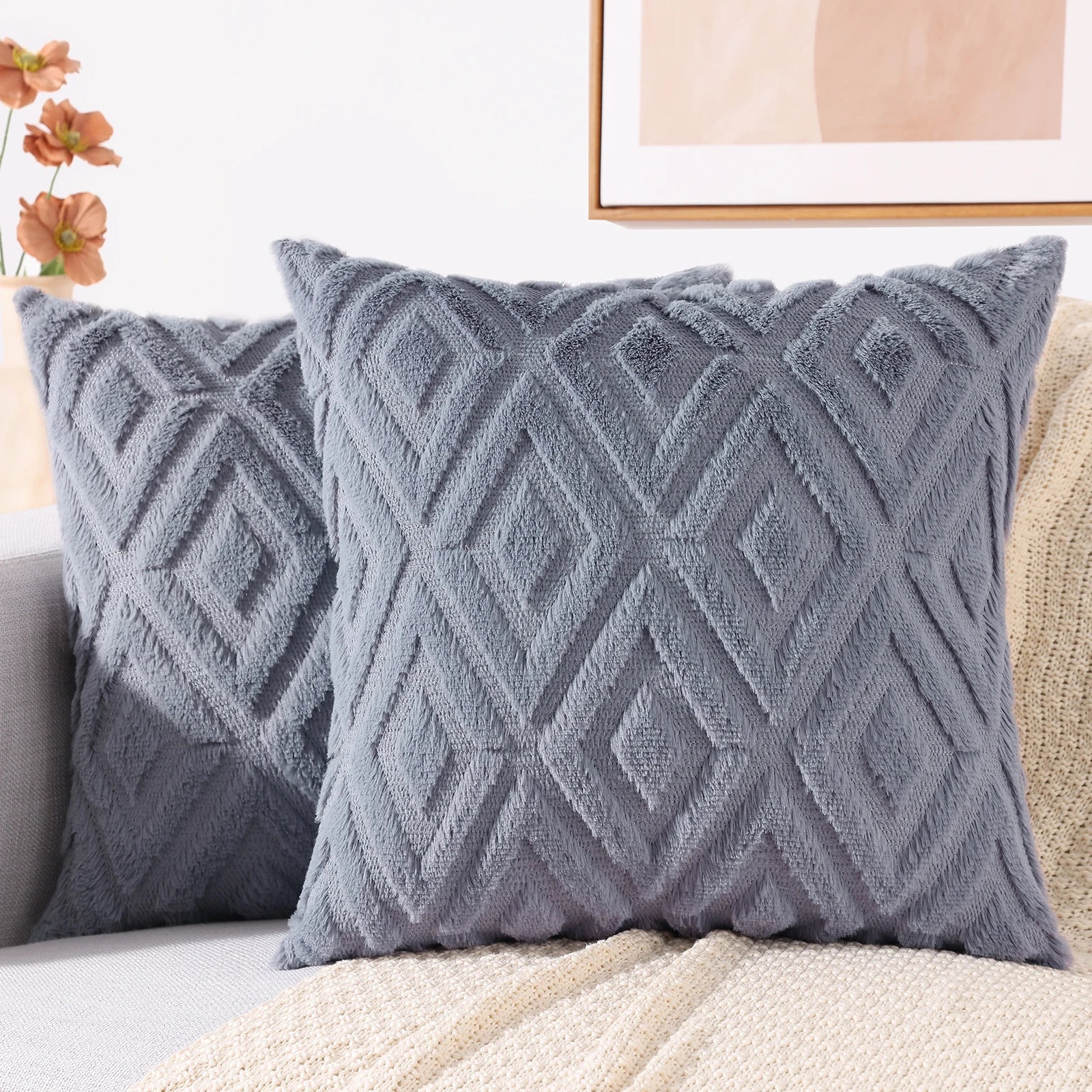 HAPIHAPPY New Winter Throw Pillow Covers Set of 1 Sofa Living Room Faux Wool Pillow Covers Soft Plush Home Throw Pillow Covers